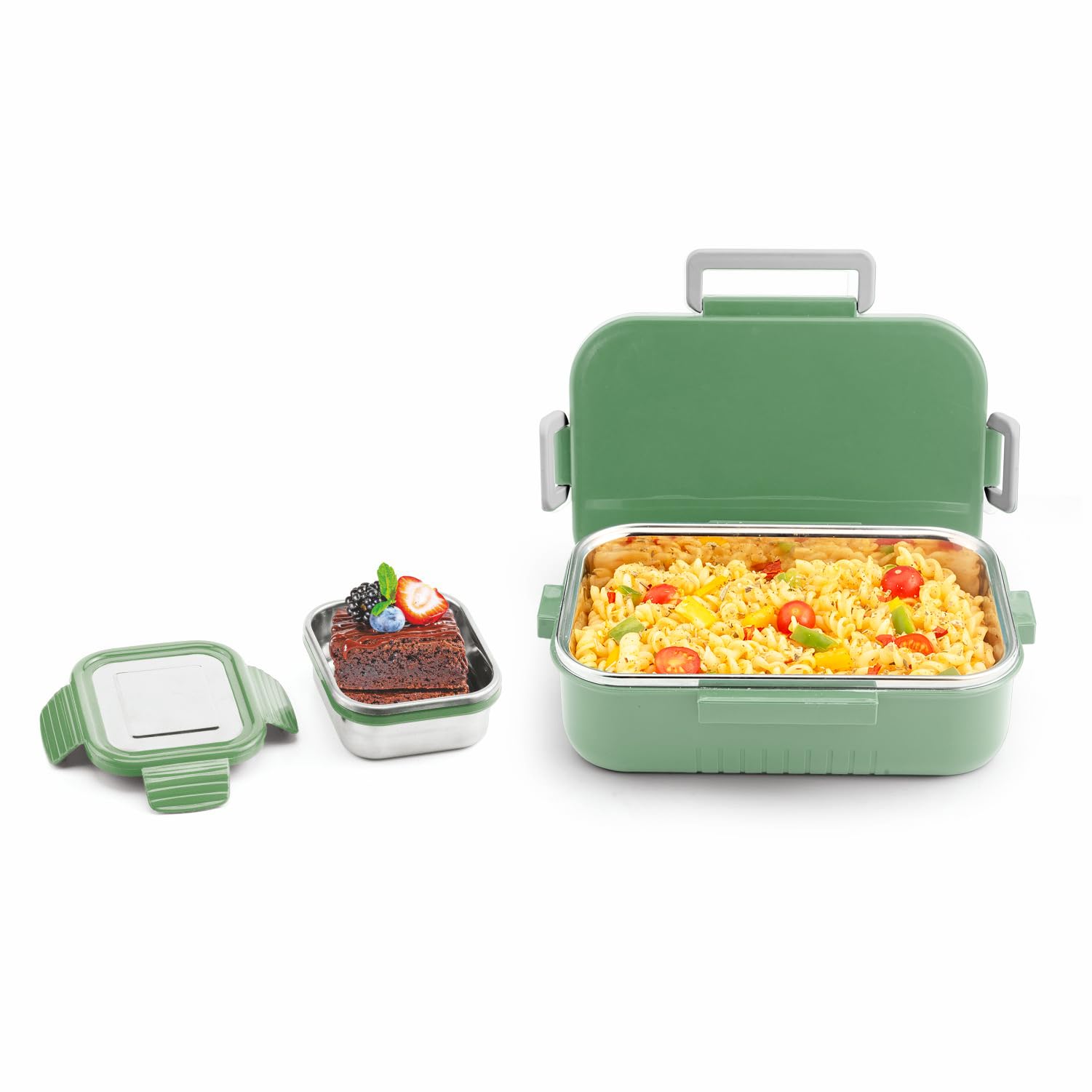 Signoraware Chipmunk Stainless Steel Lunch Box for Kids | Outer Plastic Puff Insulated Airtight Lid with Clip Lock | Spillproof | Food Container | School,Picnic, Travel (850+130ml | Green)