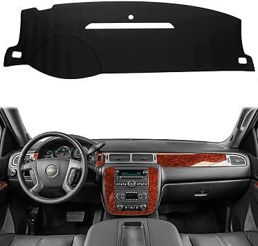 Rifoda Dash board Cover Fit For 2007-2013 Chevy Silverado pickup and GMC Sierra pickup,2017-2014 Chevy Tahoes Suburban,GMC Yukon Dashboard Cover Mat Non-Slip Pad Carpet Sunshield ProtectorBlack Edge