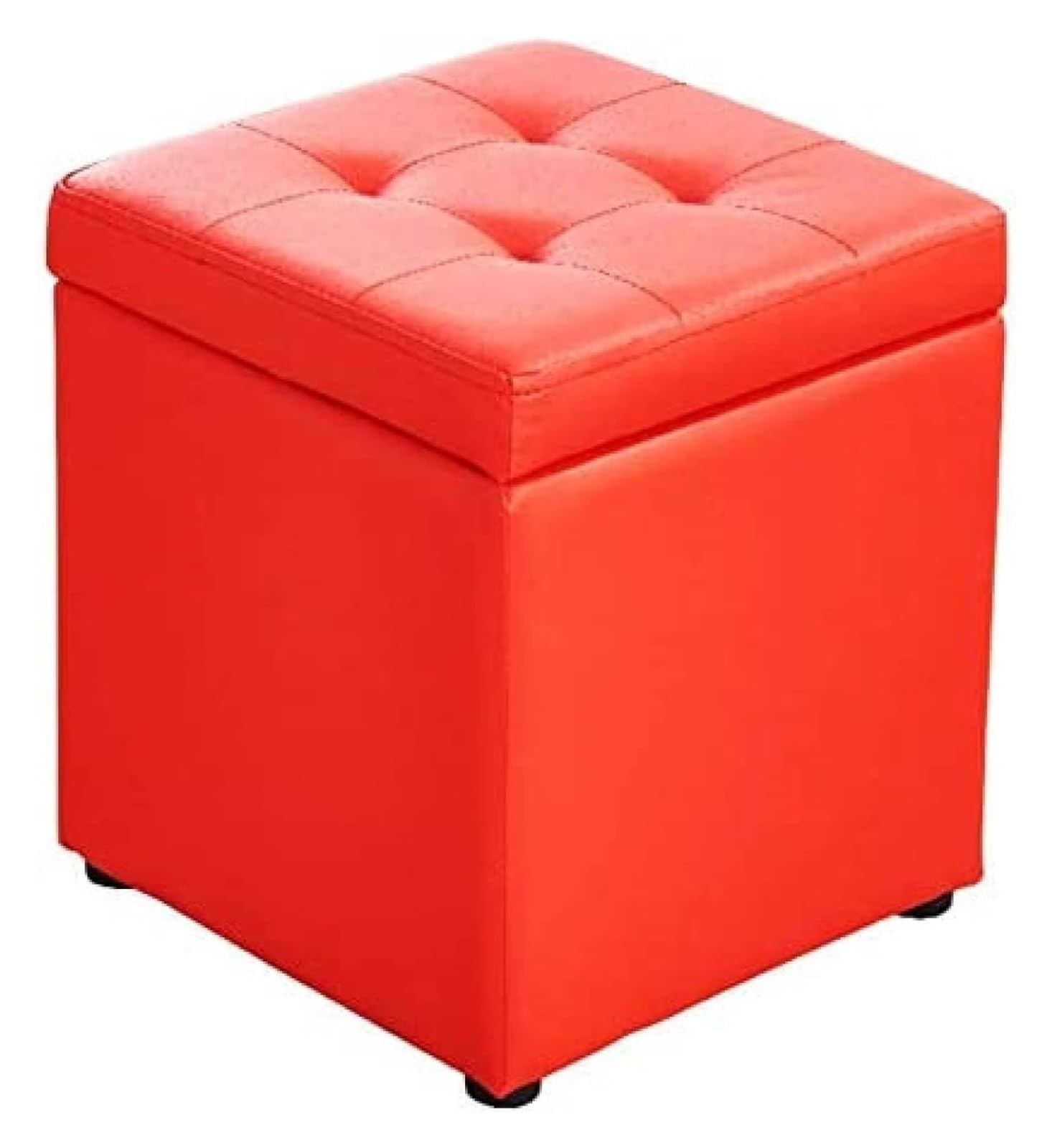 Pouf rangement simili cuir rouge coffre siege cube 30x30x35cm