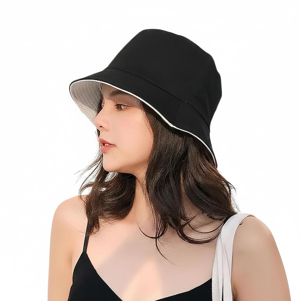 Tomorrow Fashion Reversible Bucket Hat for Women, Men & Teens | 2-in-1 Black & Cream Beach Sun Hat | Lightweight Travel Fisherman Cap for Outdoor, Summer & Vacation-picture-56