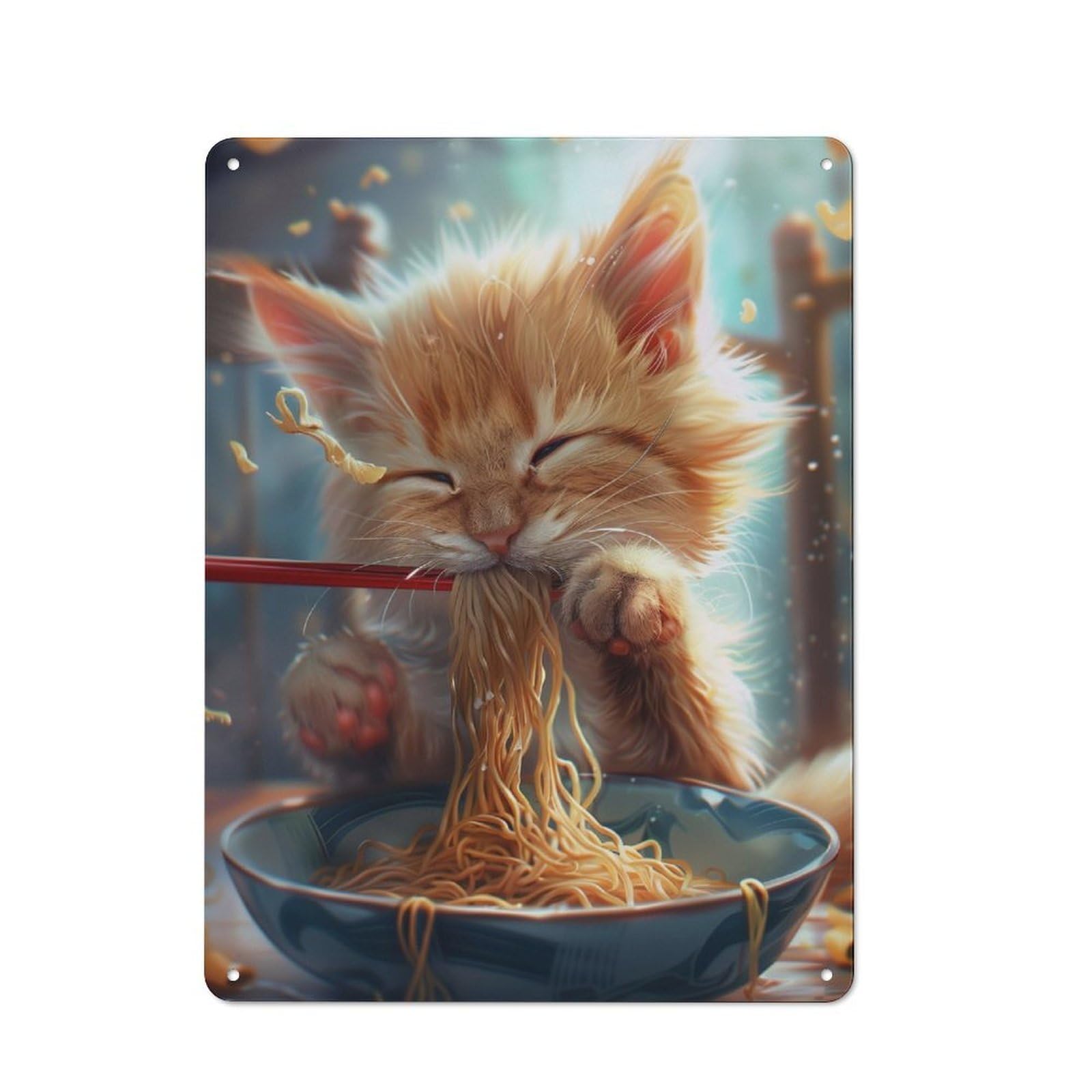 Junmoney Cute Kitten Ramen Noodles Metal Sign 40X30cm With For Hallway Wall, Rustic Decor, Housewarming Present For People Styling Hallway