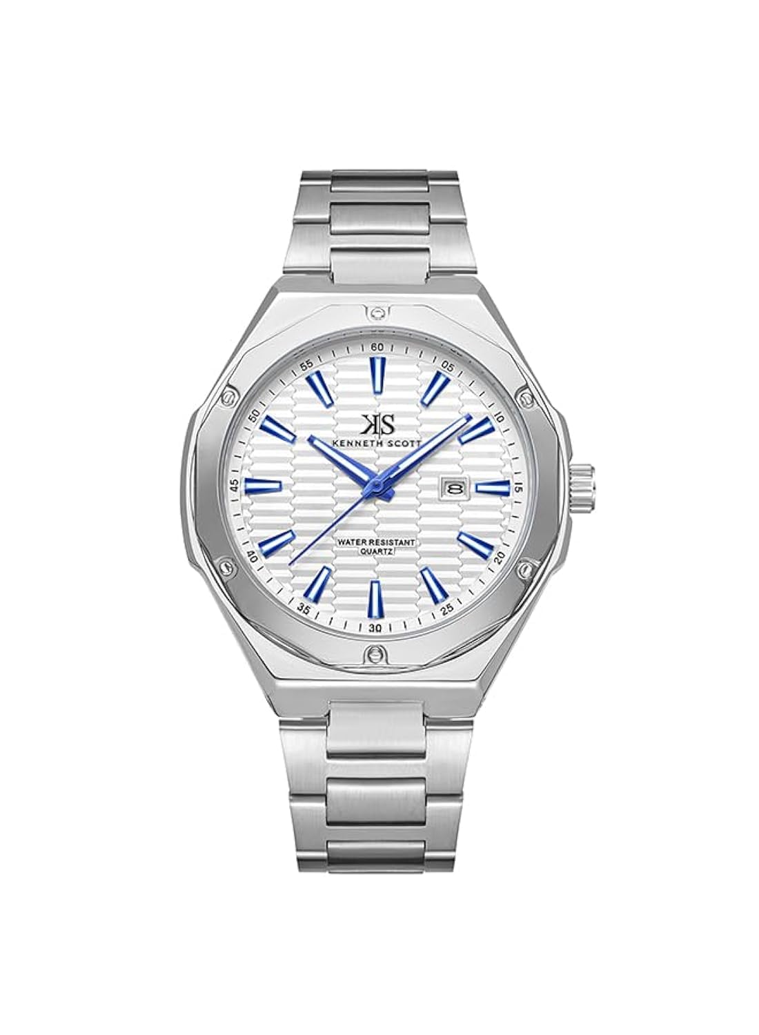 Kenneth Scott Men SL28D Movement Watch, Analog Display and Stainless Steel Strap - K23026-SBSW, Silver