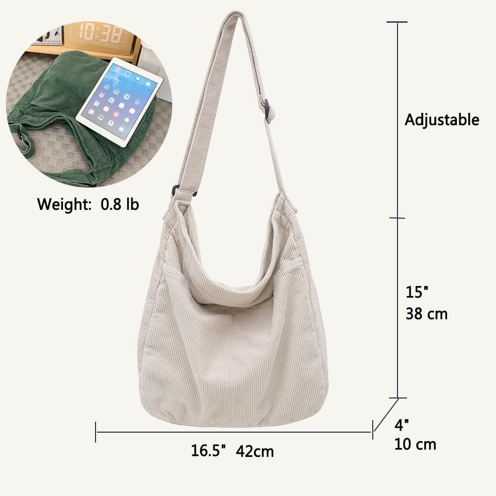Corduroy Tote Bag for Women with Zipper,Hobo Crossbody Bags for Women Shoulder Bag Purses and Handbags - Image 3