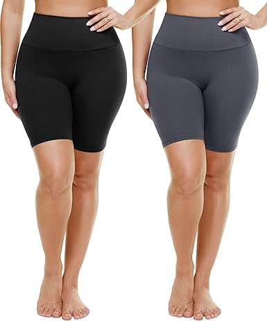 TNNZEET 2 Pack Plus Size Biker Shorts for Women - 8" Black High Waisted Tummy Control Spandex Workout Shorts (XL-4XL)