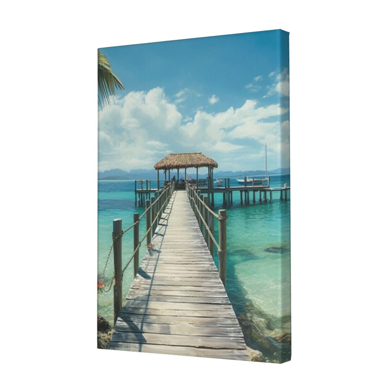FodPand Tropical pier Canvas Wall Art for Living Room Wall Decor 12"x18" Modern Artwork Painting Pictures Hanging Canvas Prints Aesthetic Wall Art for Bedroom Bathroom Office Wallart Decor