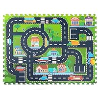 PLAY 10 Foam Play Mat for Baby, Interlocking Foam Tiles, City Road Track Puzzle Mat 12 Pieces
