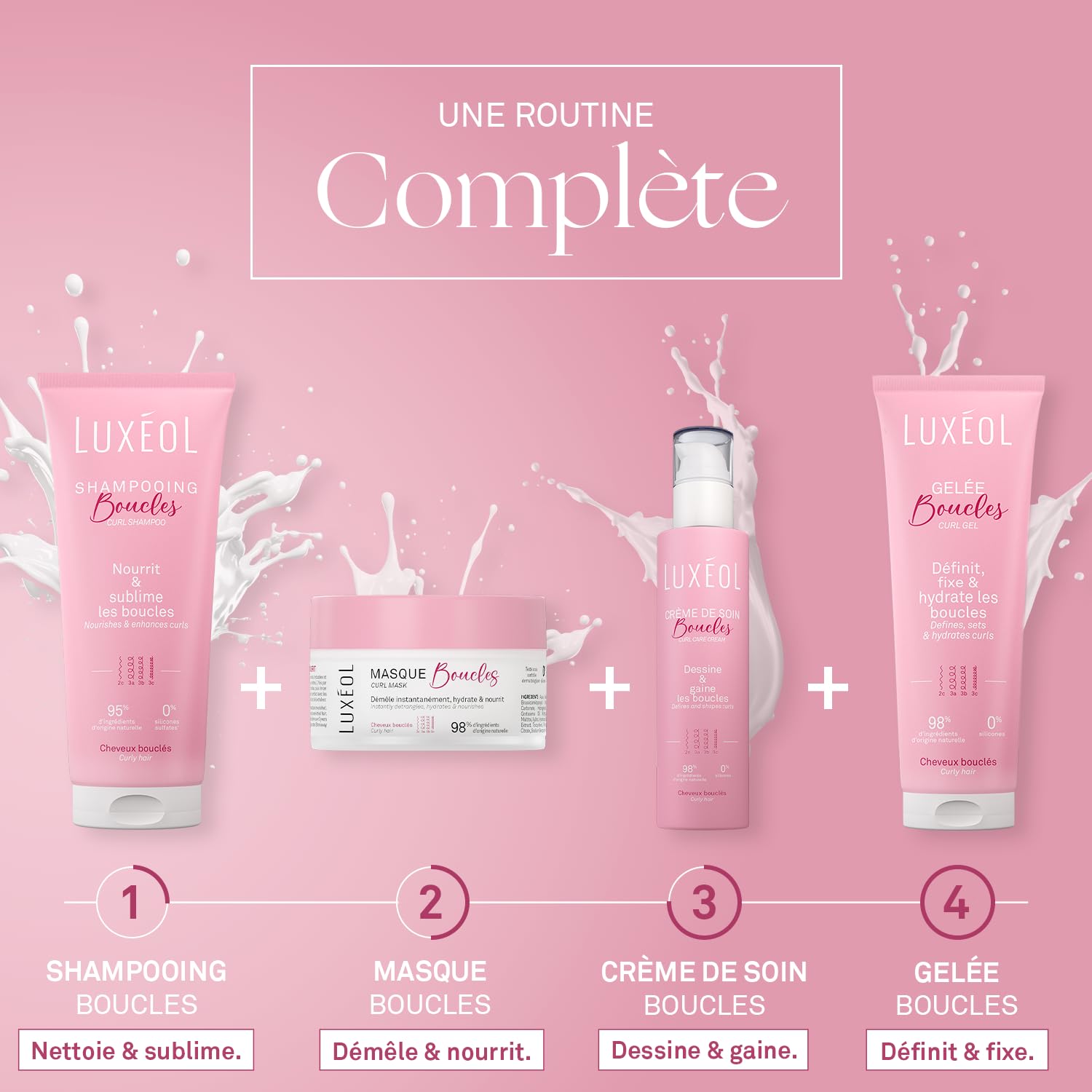 Luxéol - Shampoing Cheveux Bouclés - Nourrit, Hydrate & Sublime Les Boucles - Effet Anti-Frisottis - Parfum Gourmand - Méthode Curly Hair - Sans Silicones, Sans Sulfates* - Fabriqué en France - 200 ml