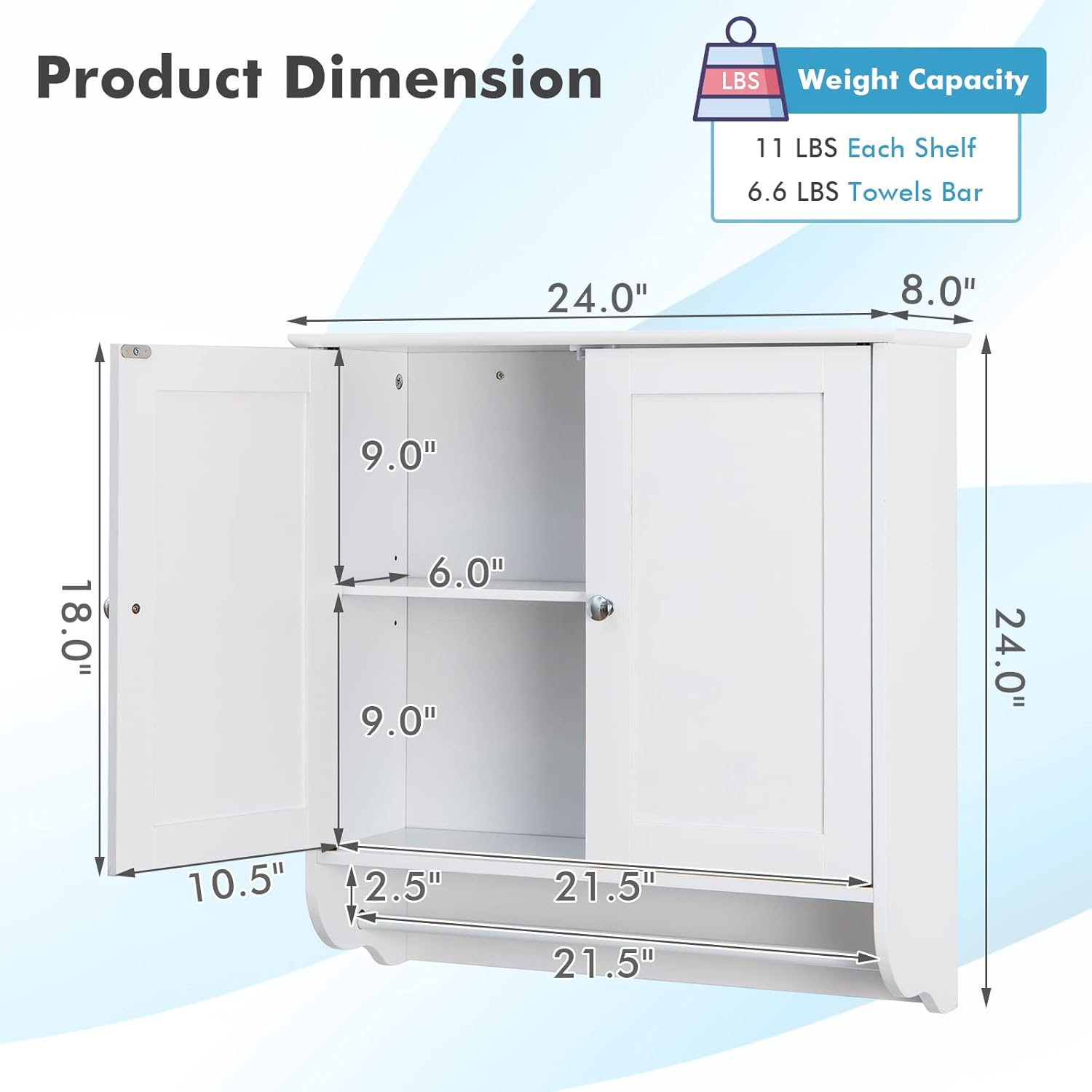 Giantex Bathroom Cabinet Wall Mounted - Over The Toilet Medicine Cabinet with Double Doors, Adjustable Shelf and Towels Bar, Above Toilet Storage Cabinet for Bedroom Kitchen Wall Cabinet (White)