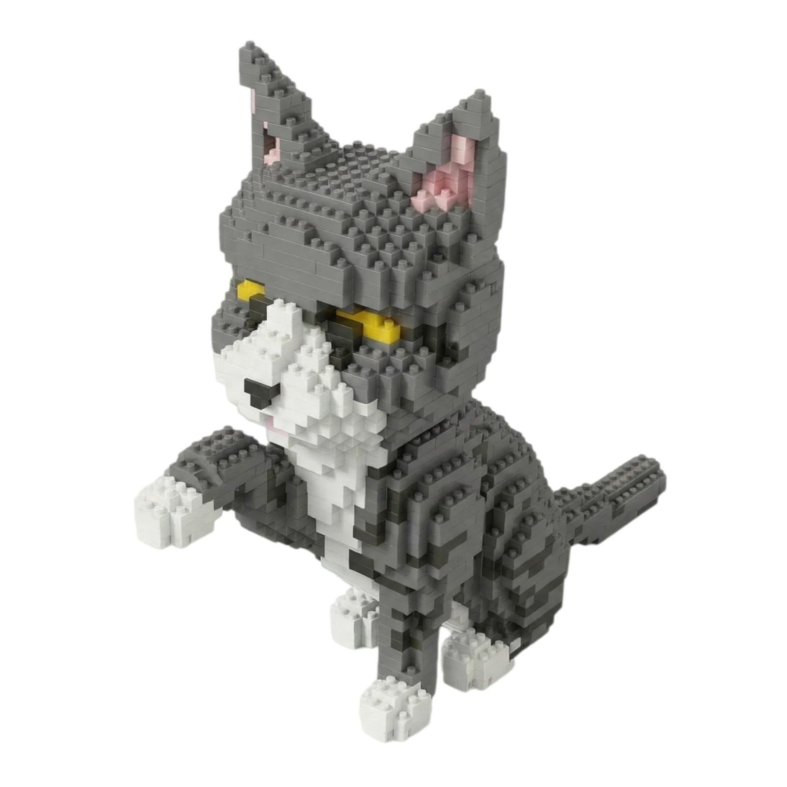 1200PCS Micro Building Blocks Set, Mini 3D Printed Grey and White Cat Building Bricks, Creative Construction Toys, Size 7.5x18x23cm