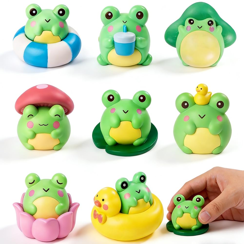 KMFASVX 8PCS Mini Frog Figurines, Cute Tiny Resin Frogs for Garden Decor, Terrarium Supplies, Fairy Garden Accessories, Bonsai Ornaments, Cake Topper, Stocking Stuffers Gift for Kids & Adults