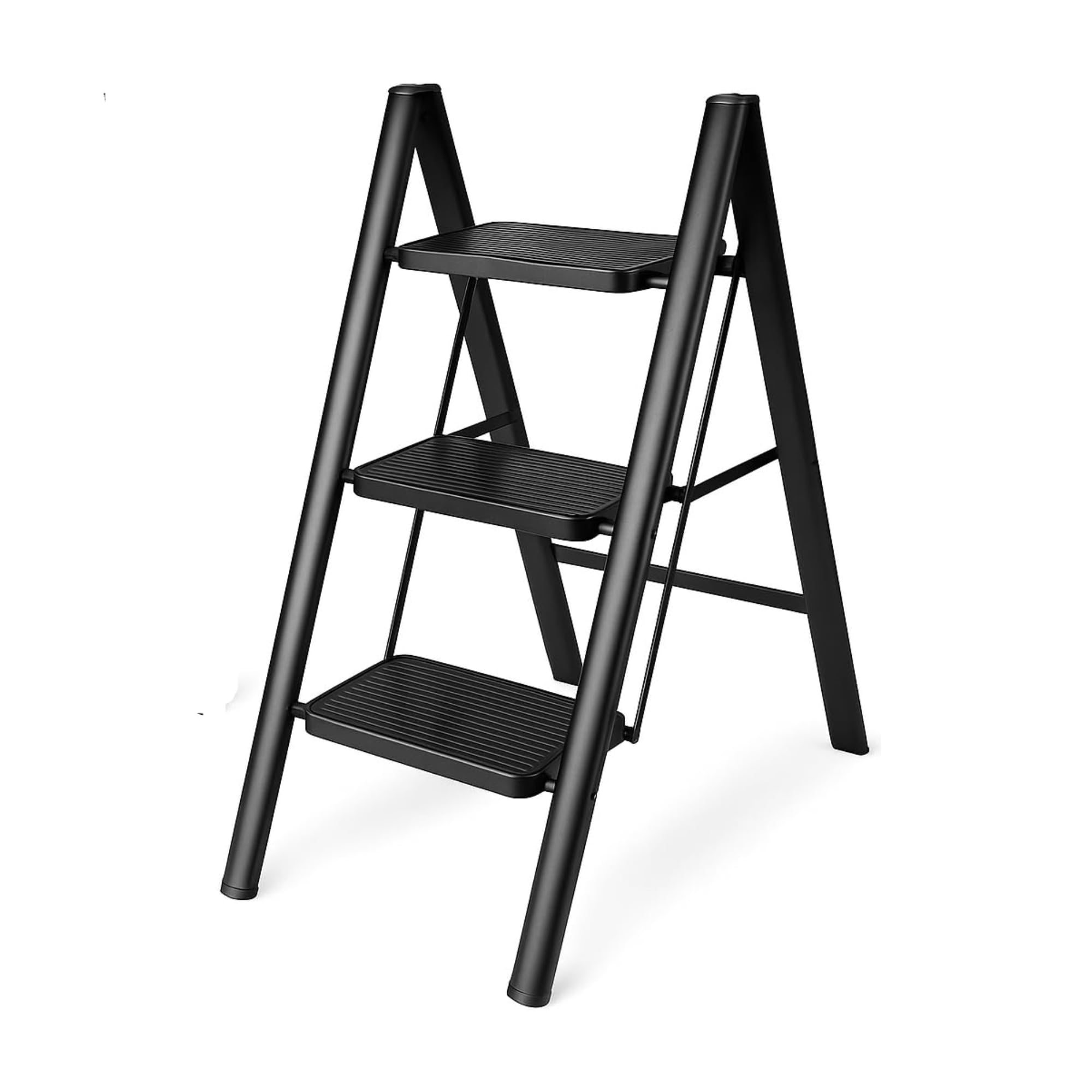 Boniry Compact 3 Step Folding Ladder with Non-Slip Steps | Lightweight & Durable Step Ladder | Perfect for Home, Kitchen, or Office Use – Black Finish