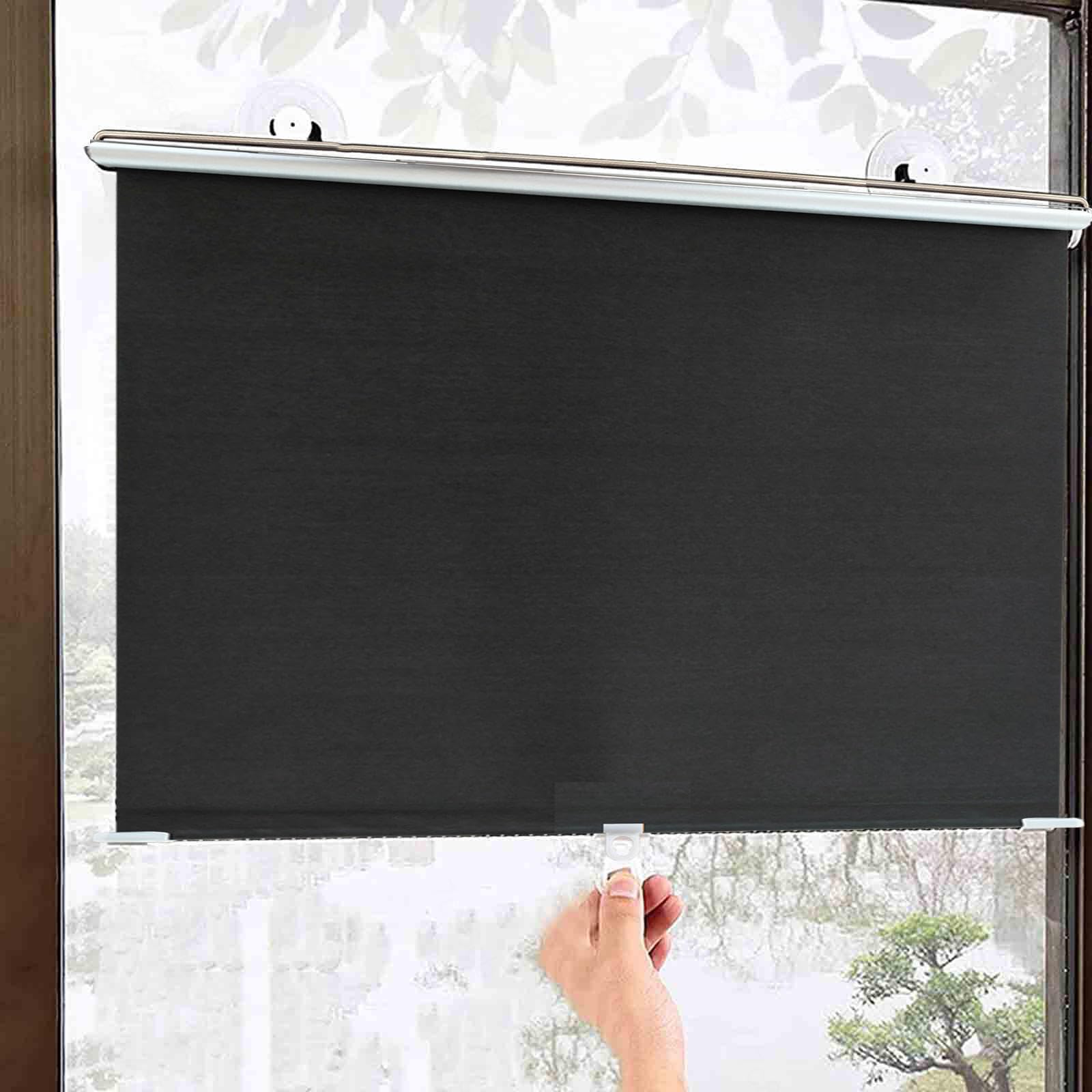 Suction cup blackout Shades,retractable sunscreen roller Blinds,light filtering lightweight curtains,12 sizes,blue temporary roll up shades,window shades no drill,Thermal,Black-65×125cm（26*49in）