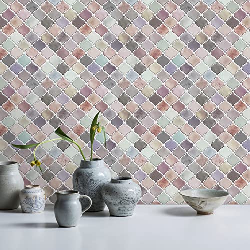 Stickgoo Pink Arabesque Peel And Stick Tile, 12”X12” Self-Adhesive Kitchen Backsplash, Stick On Wall Tiles (Pack Of 10, Thicker Design) #TOP2