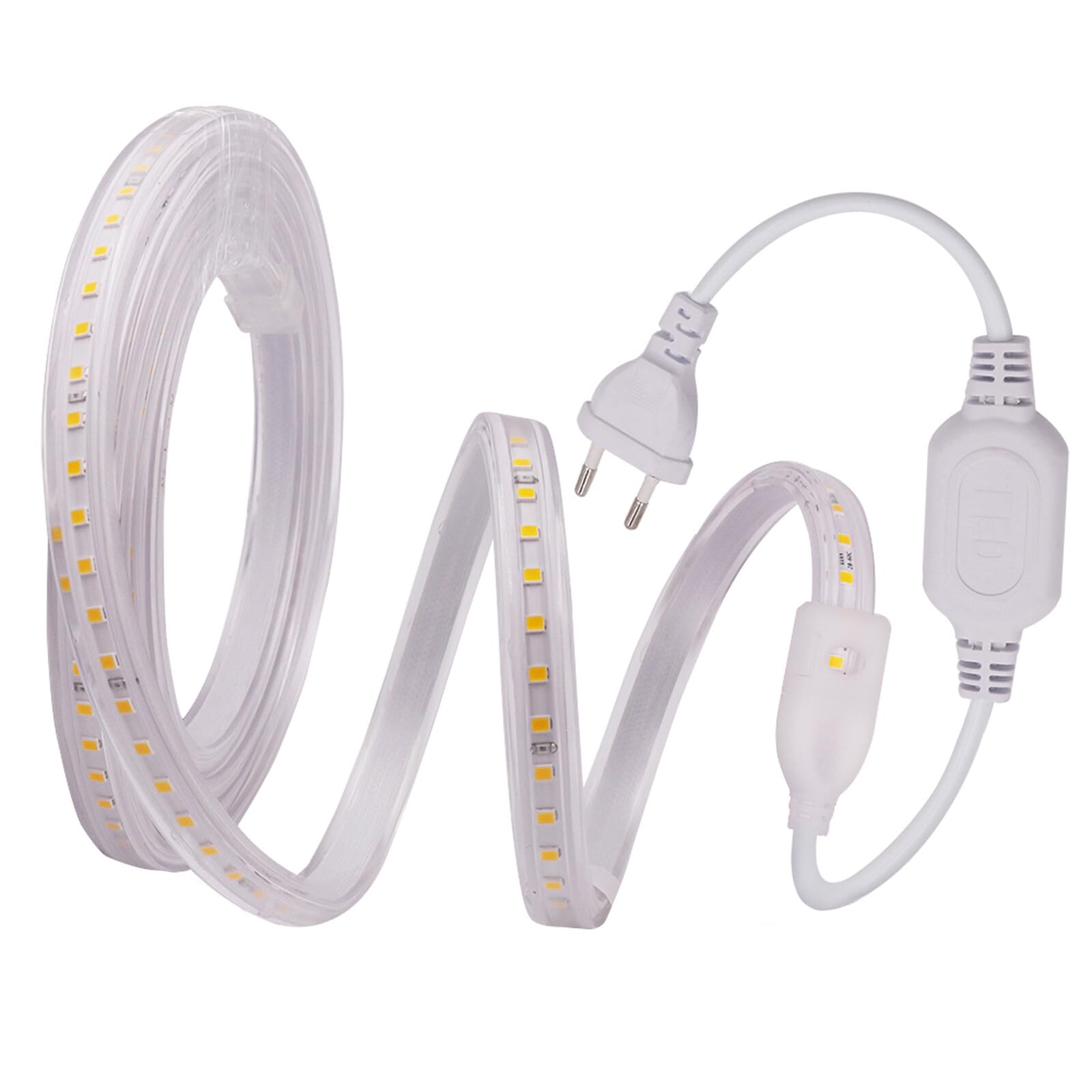 XUNATA 50m 220V Tira LED, SMD 2835 120 LEDs/m, Cortable Cada 20cm, IP65 Impermeable para Escalera, Techo, Cocina– Blanco Cálido