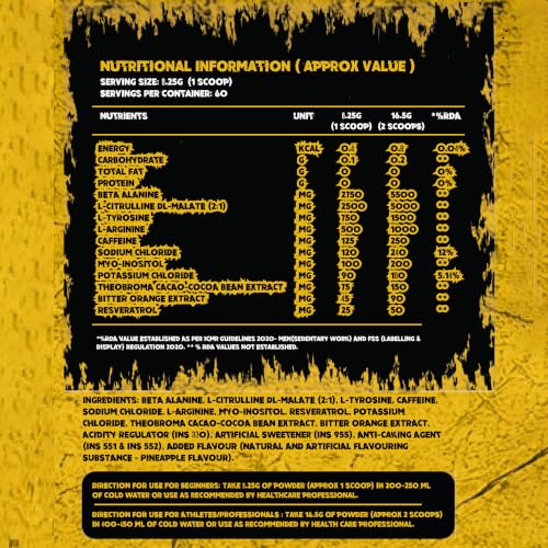 Image of Absolute Nutrition SHROOMS Pre Workout Powder (60 Servings, 500g) | With Beta Alanine, L-Citrulline DL-Malate 2:1, Cocoa Bean Extract & Bitter Orange| (Pineapple)