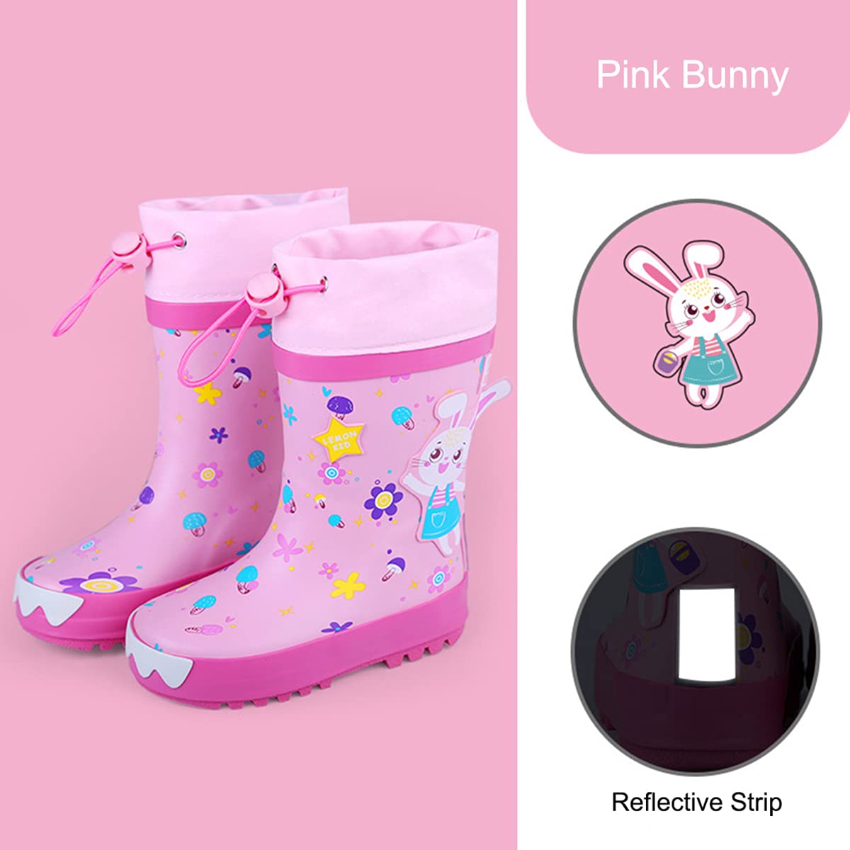 Botas de Agua Niña Niño Estampado de Unicornio Dinosaurio Conejito Tiburón Impermeables Zapatos de Lluvia con Cordones