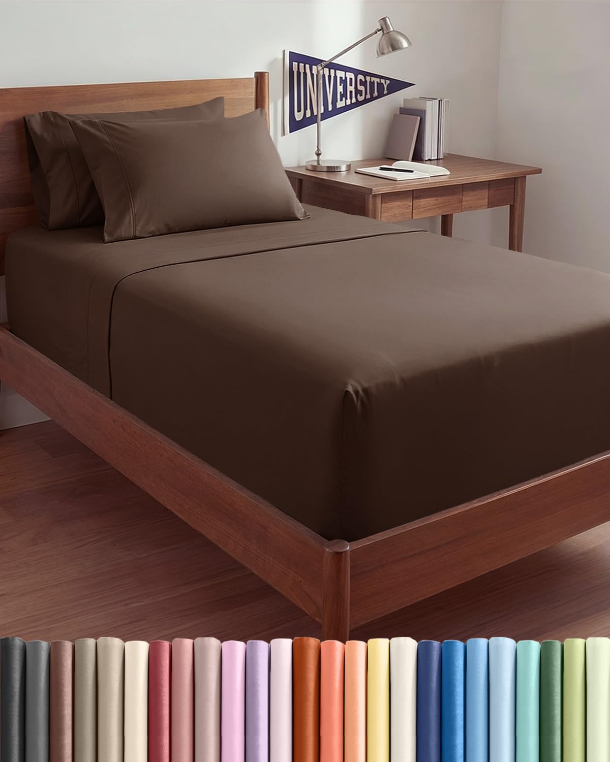 CGK Extra Deep Twin XL Sheet Set - 4pc College Dorm Room - Brown