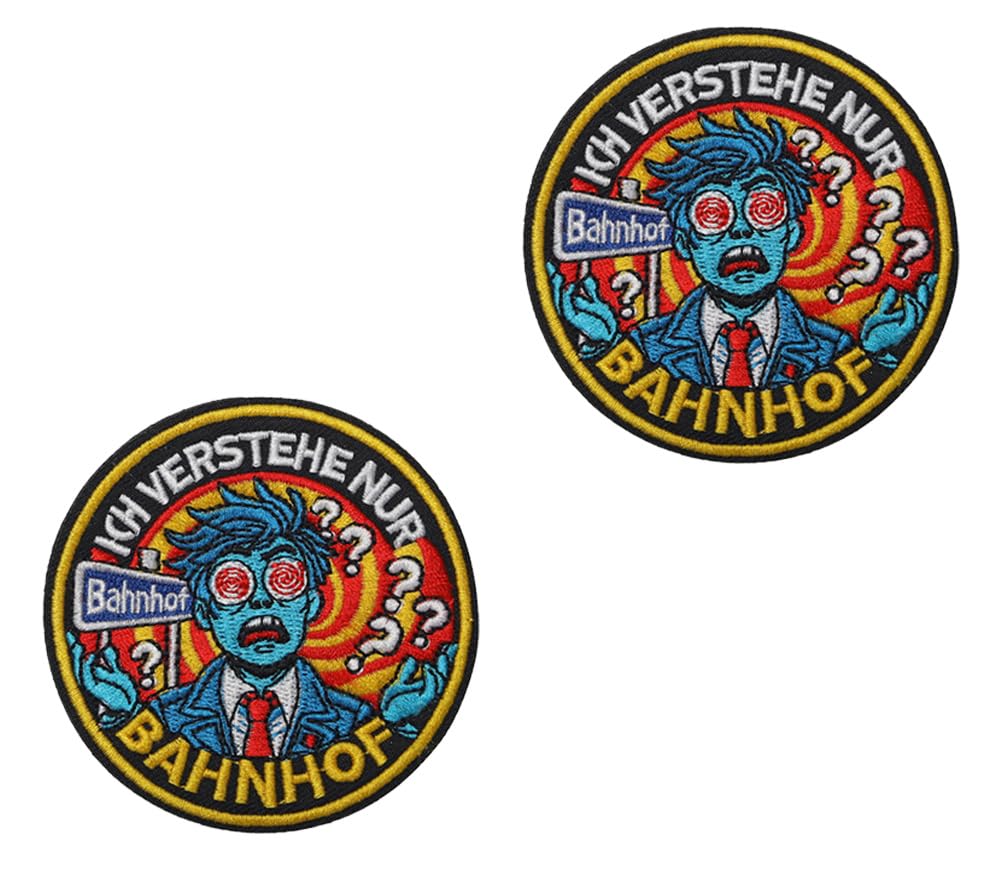 2 Stück Ich Verstehe Nur Bahnhof Funny Meme Patches Humorisch Bestickt Emblem Taktische Stickerei Hook and Loop Patches Applikationen Kleidung Taschen Rucksack Jacken Hemden Uniformen Mützen