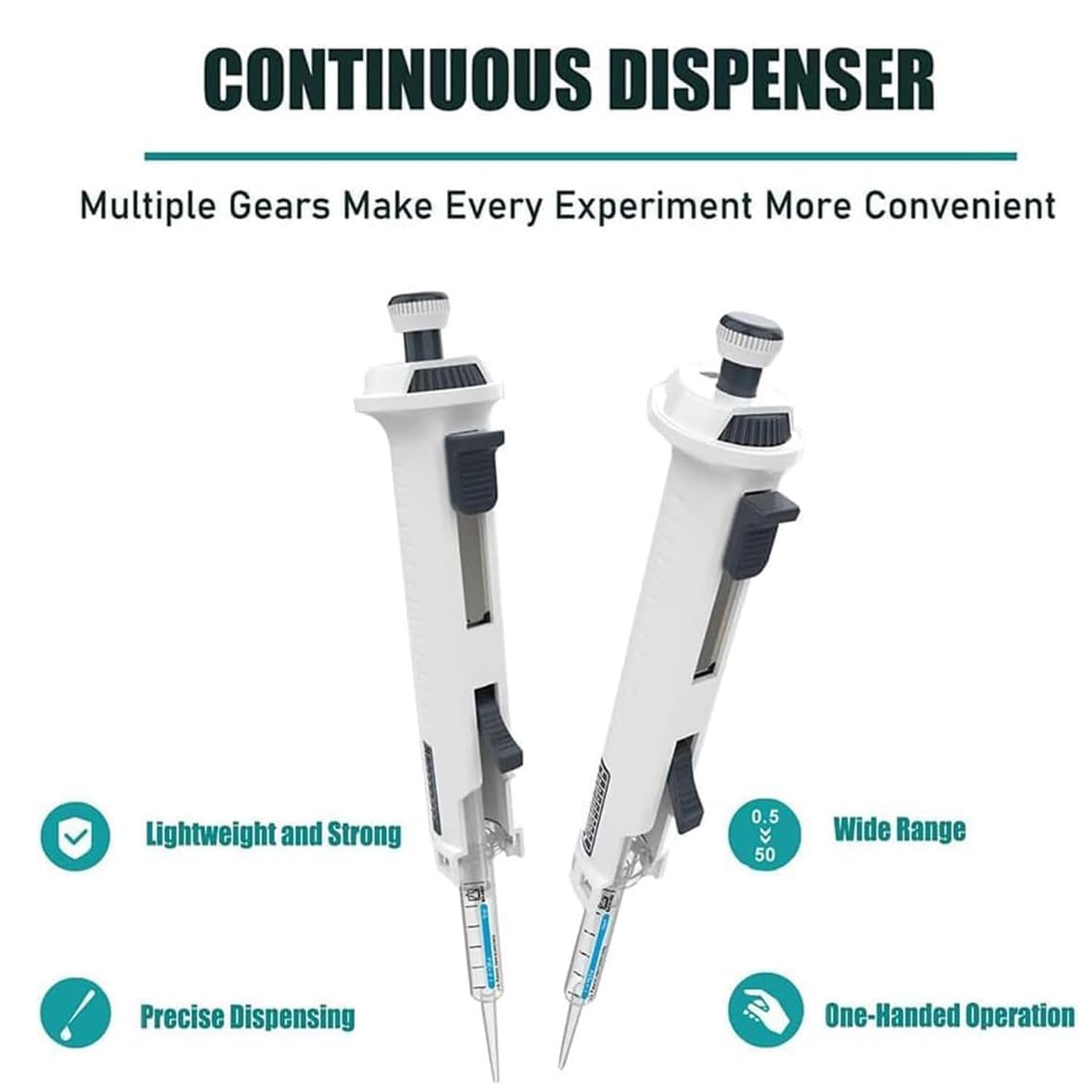 Micropipeta de laboratorio, pipeta continua de alta precisión, con puntas de 5 ml, desplazamiento de líquido ajustable de 5 velocidades, pipeta monocanal, dispensador de gotero, para investigación