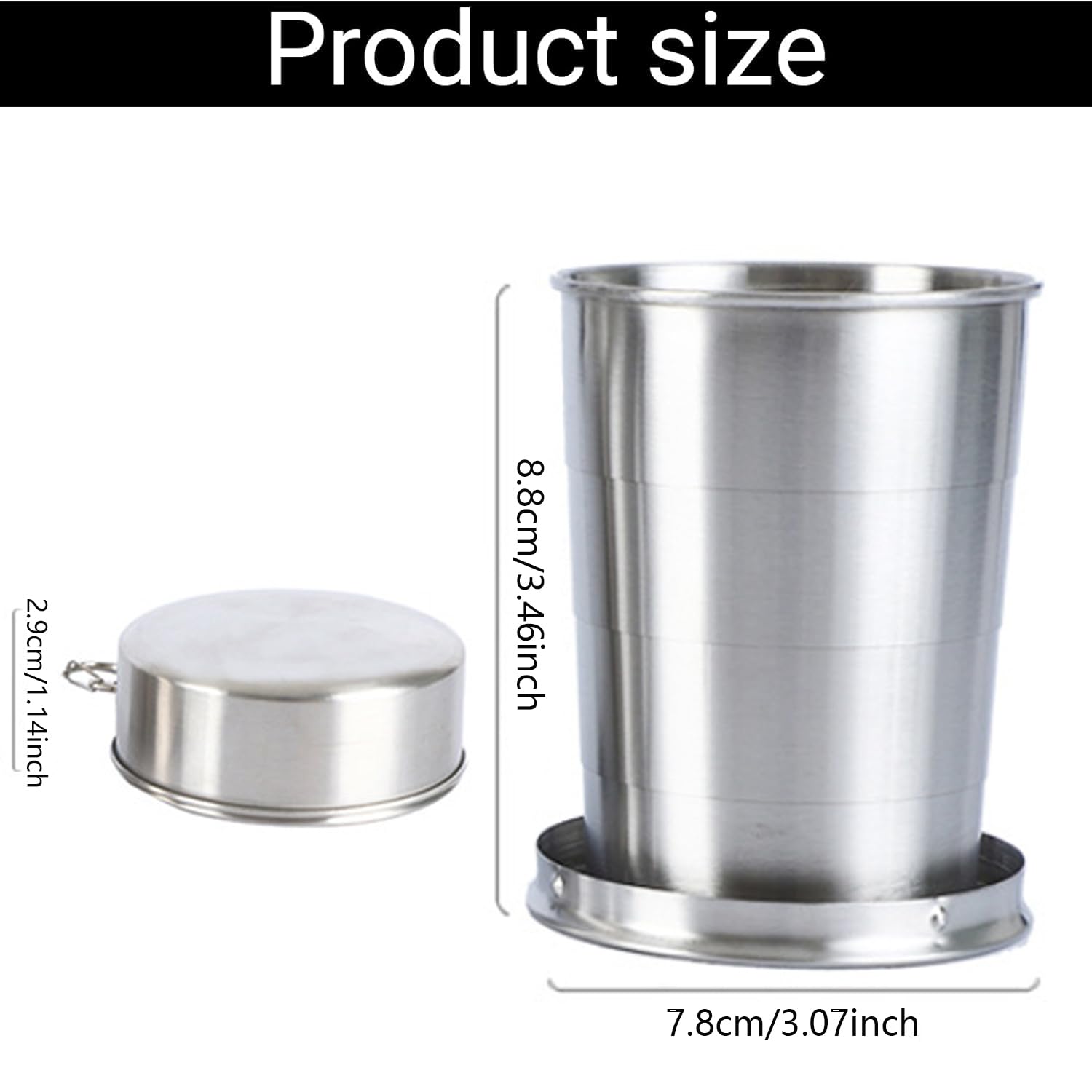 Tinkber 2 Pcs Stainless Steel Collapsible Folding Cup, Folding Travel Mug, Portable Travel Mug, Reusable Camping Cup - Image 2