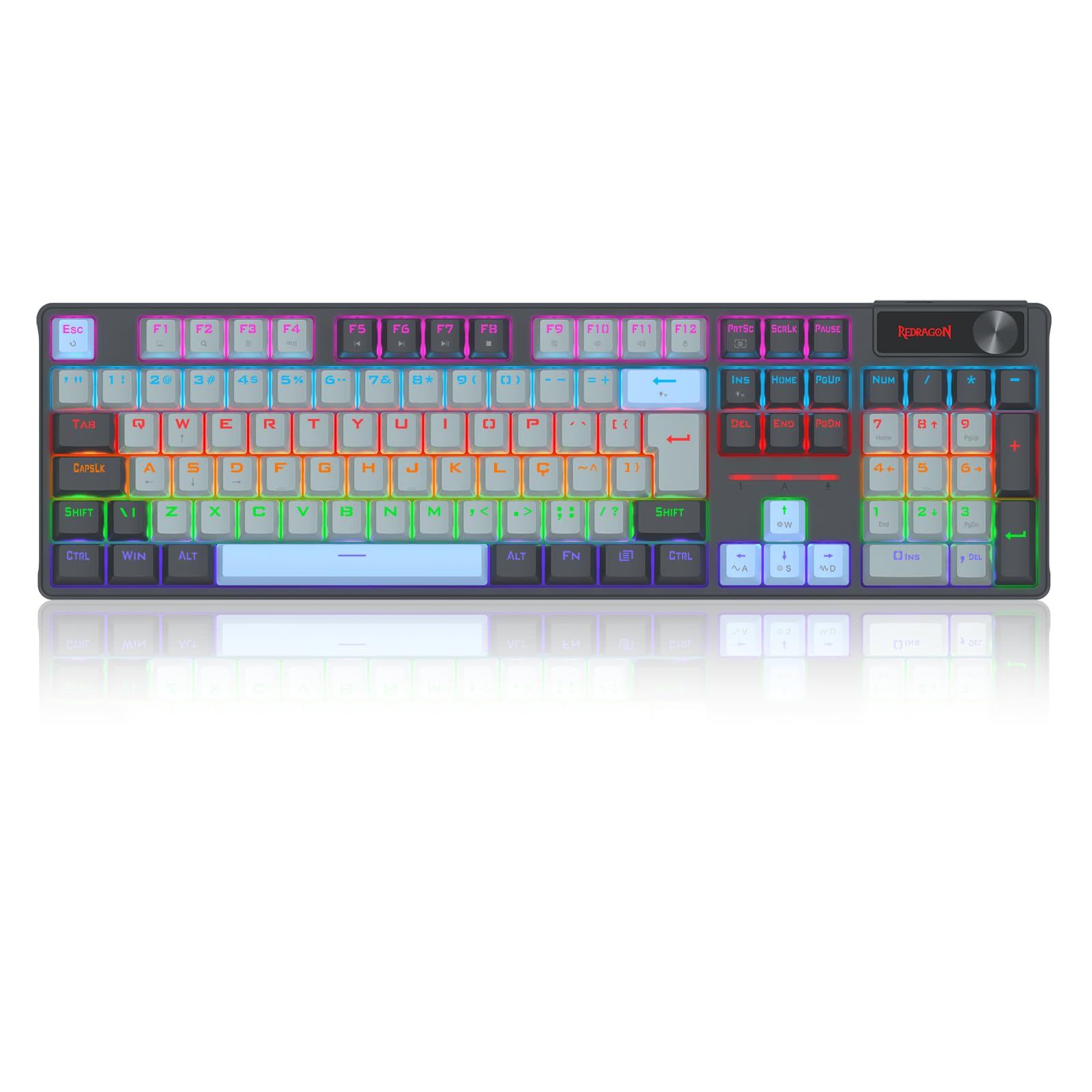 Teclado Mecânico Gamer Redragon Caesura Iluminação Rainbow Cinza