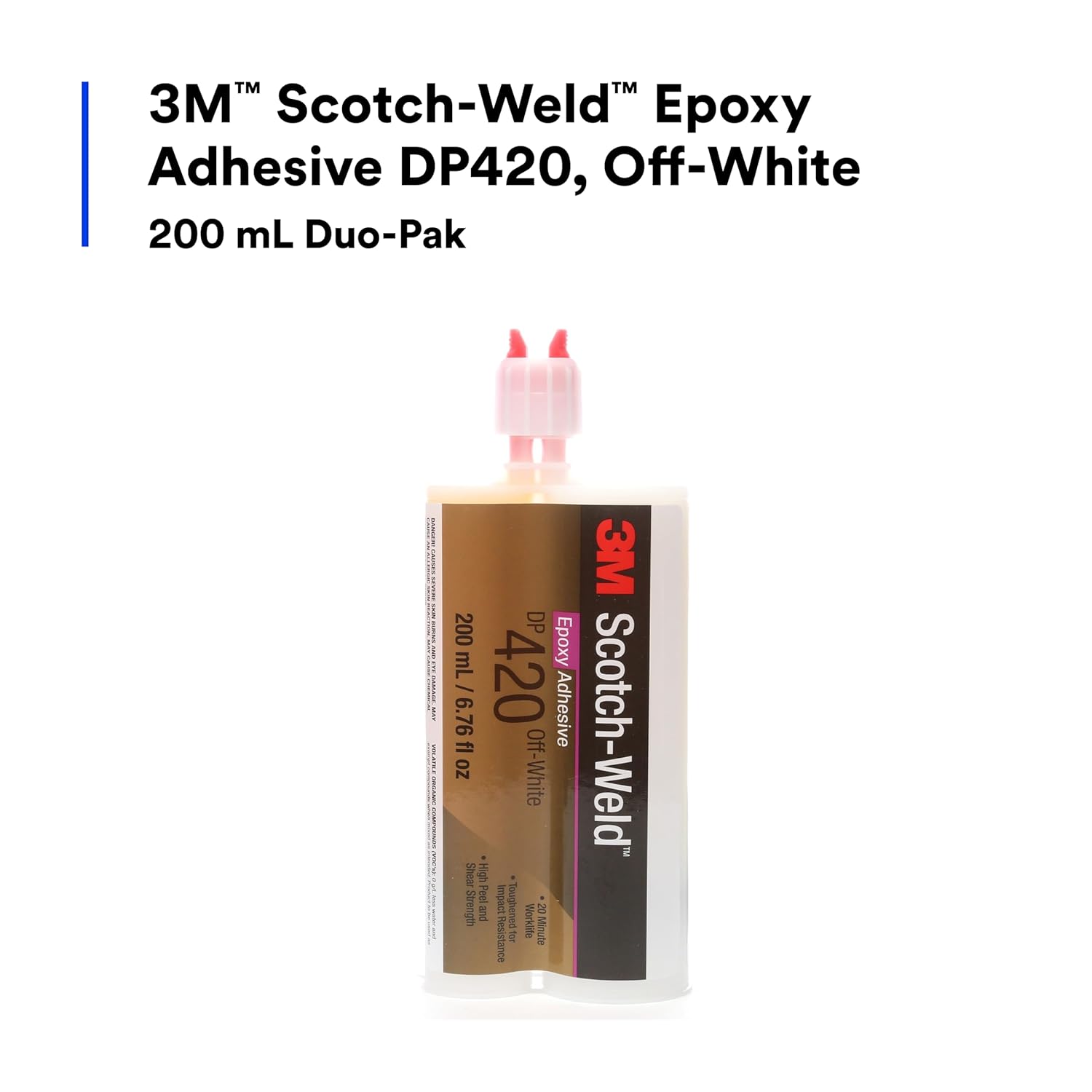 3M Scotch-Weld Epoxy Adhesive DP420, Off-White, Two-Part Epoxy, Indoor Bonding Agent, High Impact, Fatigue Resistance, 200 mL (6.76 fl oz) Duo-Pak