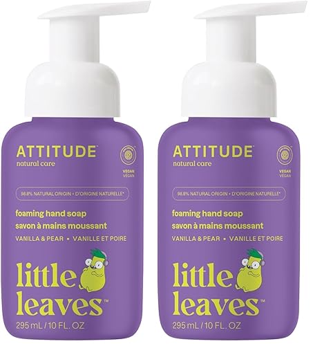 ATTITUDE Jabón de manos espumoso para niños, ingredientes a base de plantas y minerales, productos veganos y libres de crueldad, vainilla y pera, 10