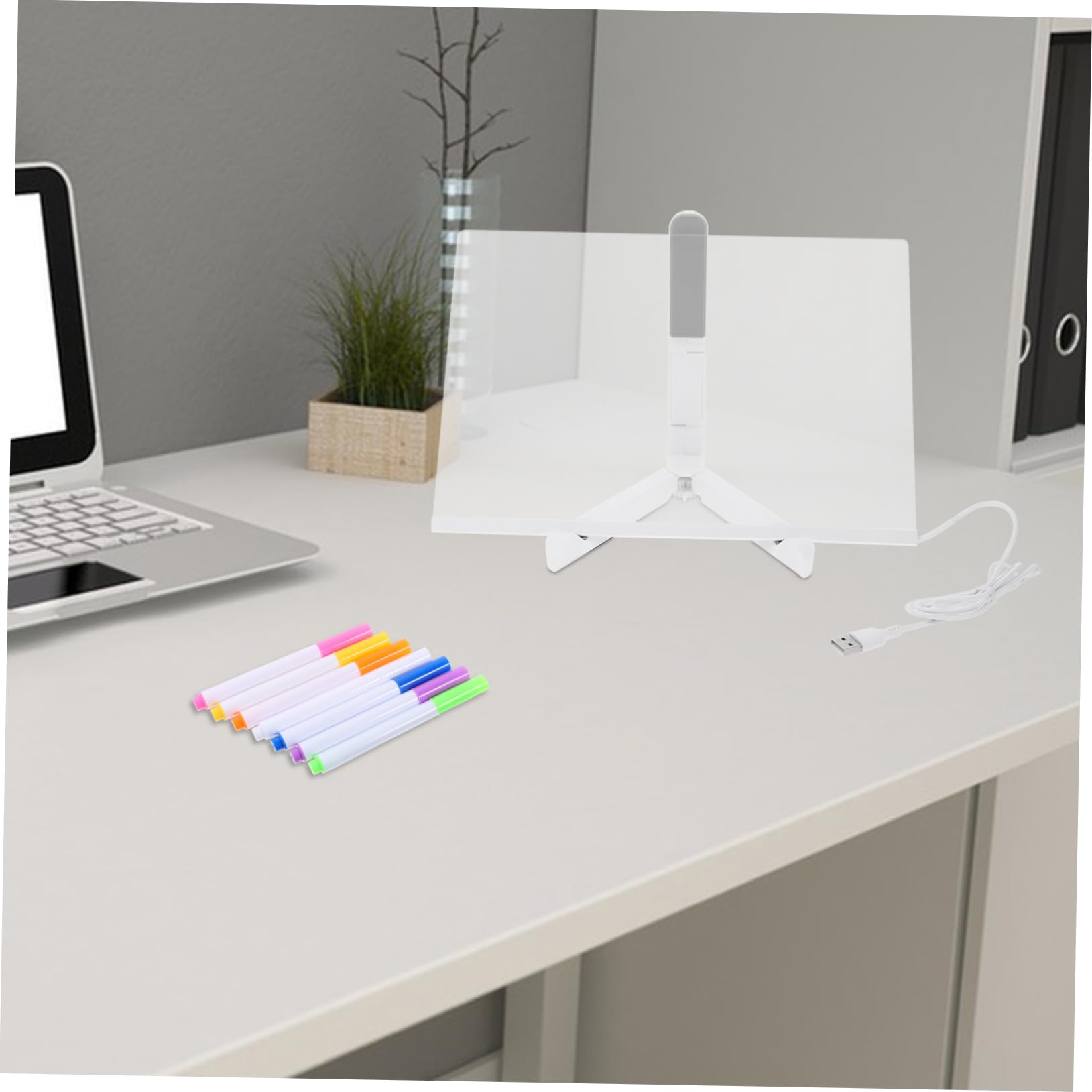 HOMSFOU Lavagnetta Memo in Acrilico USB Luminosa, Stabile da Scrivania, per Ufficio e Feste, Bacheca Trasparente per Appunti