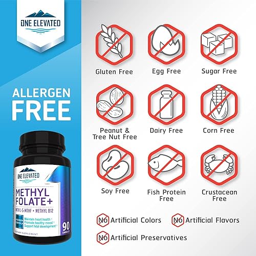 Miniatura 4 de Double Strength & Most Bioactive Methyl Folate! Formulado exclusivamente con metilcobalamina de grado farmacéutico más alto (B12), niacina, B1, B2 y