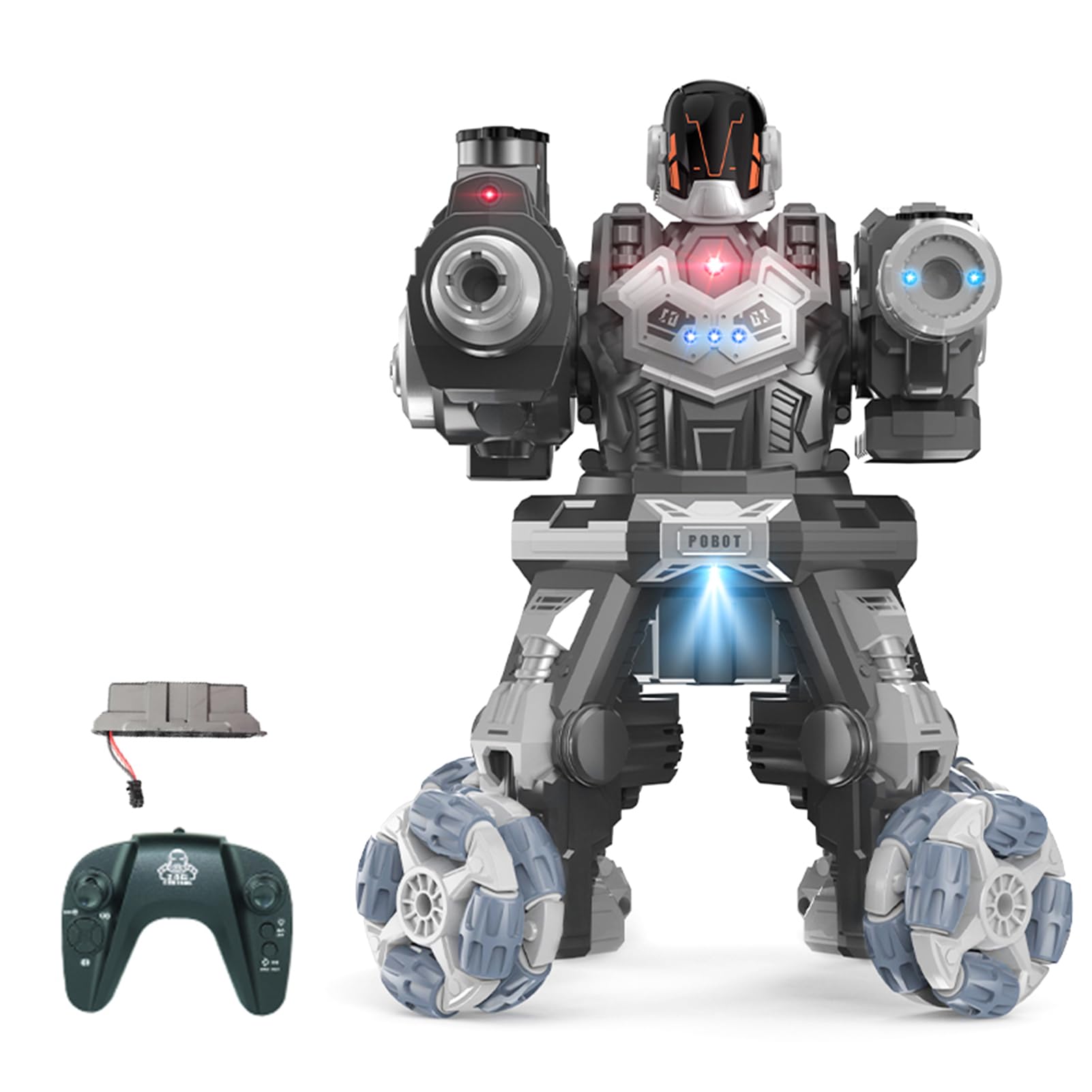 OUNA Robot Toy, 2.4G Remote Control Robot 4 Wheel Drive Water Bomb Spray Robot Toy with Lights Music for Kids Boys