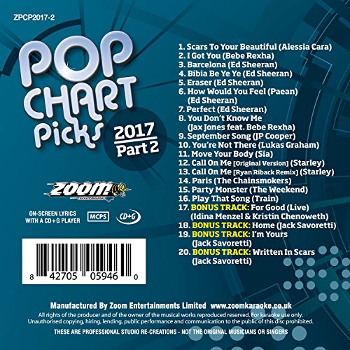 Zoom Karaoke CD+G - Pop Chart Picks 2017 - Part 2