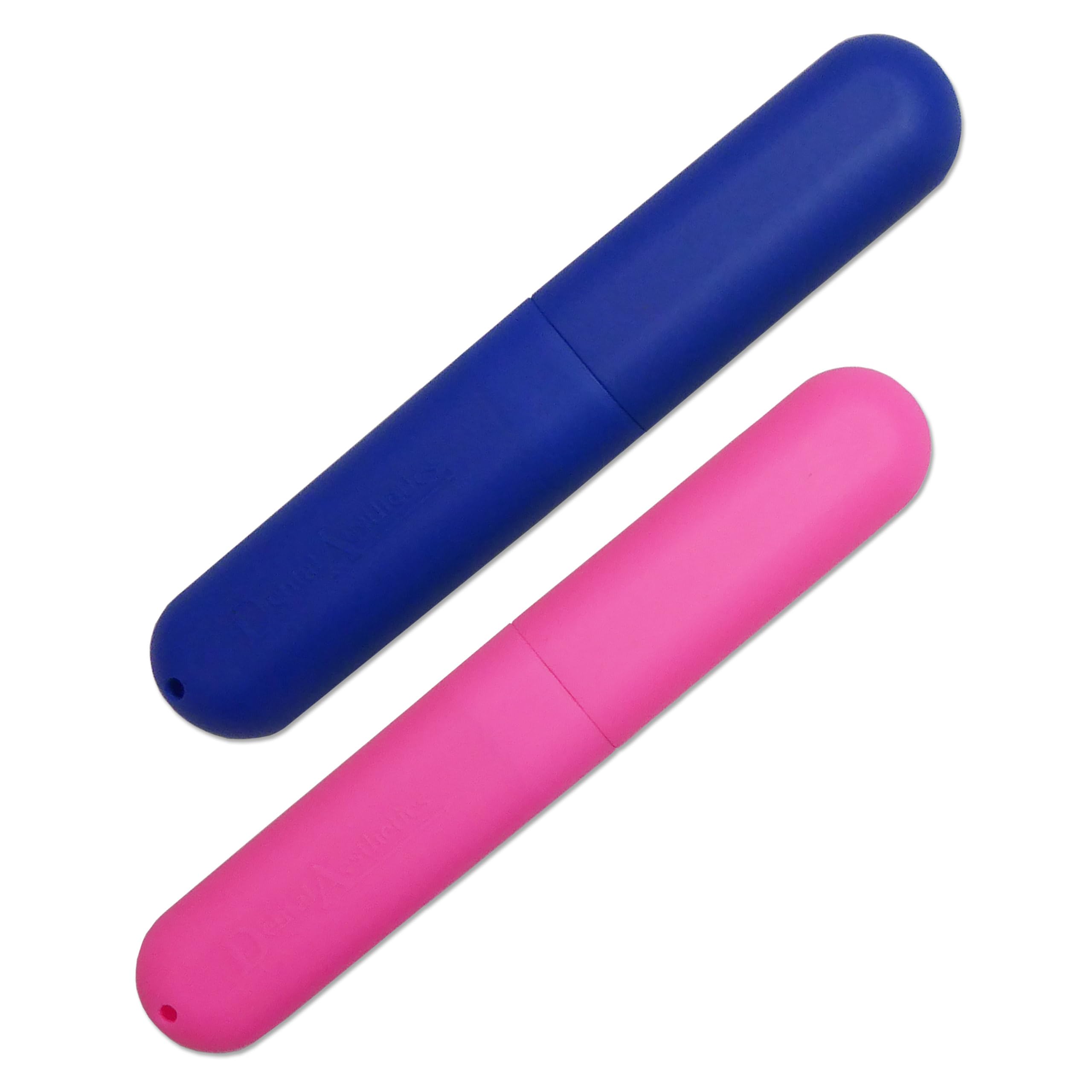 Childrens Toothbrush Case x 2 ~ Plastic Holder, Brushes Holidays, Travel Storage (Blue & Pink)