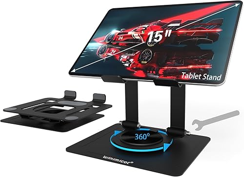 Miniatura 1 de Soporte para tablet para escritorio, con base de metal giratoria de 360, soporte de doble varilla ajustable multiángulo, accesorios de oficina en