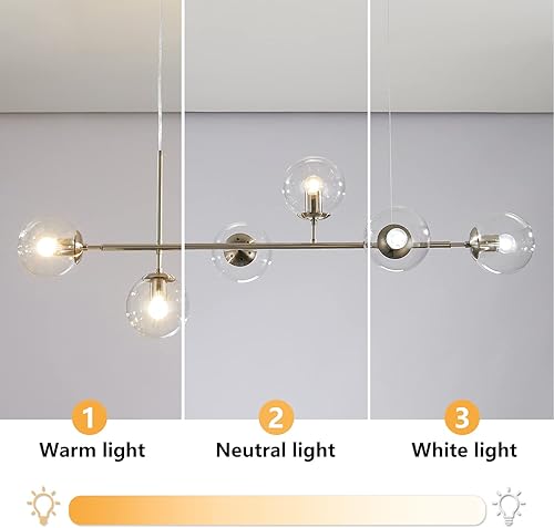 Miniatura 4 de KCO - Moderna lámpara colgante para techo, de mediados de siglo, con globos de cristal, candelabro colgante ajustable con 6 luces LED para isla de