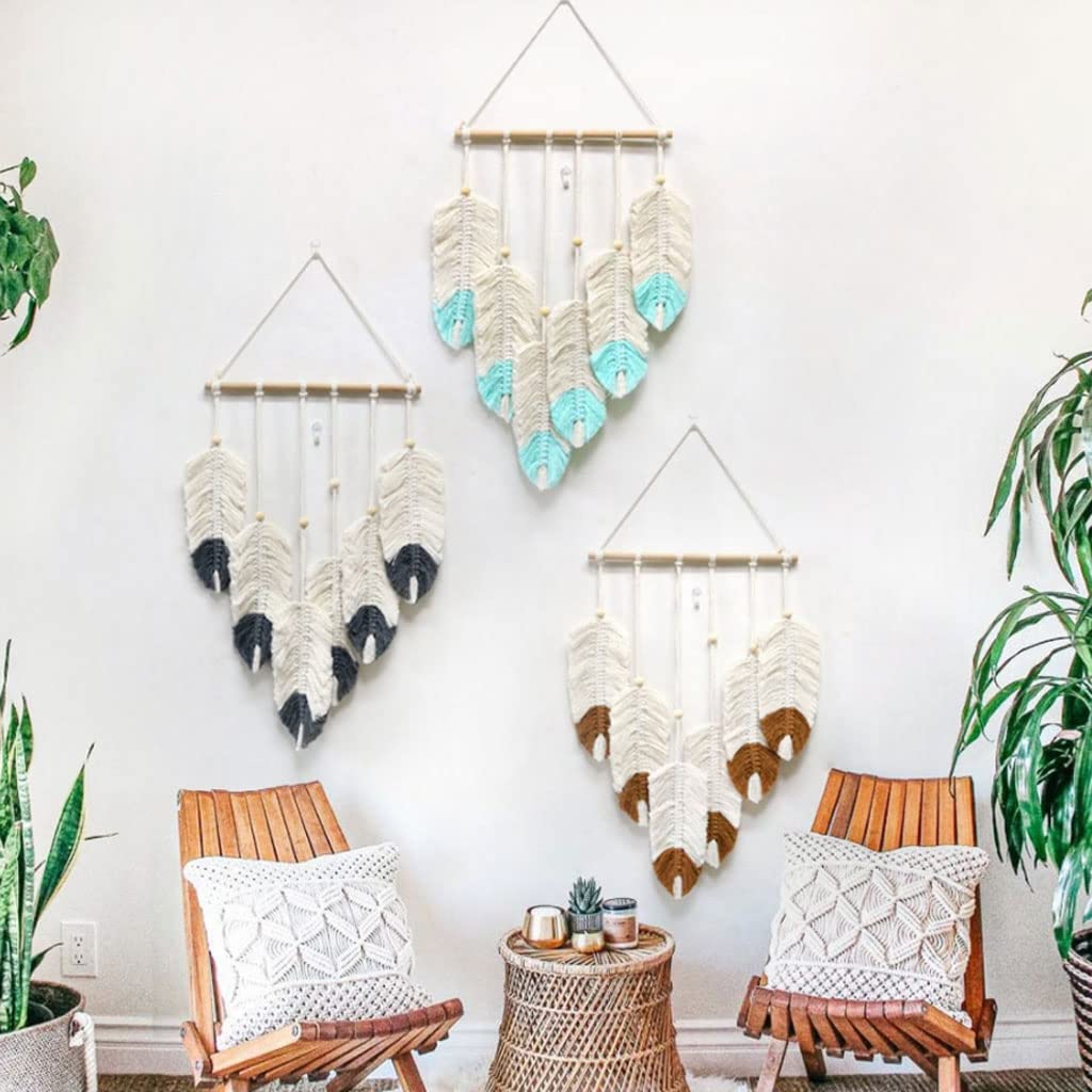 Makramee Wandbehang Weiß 40x68cm - Boho Deko Handgewebt Baumwolle