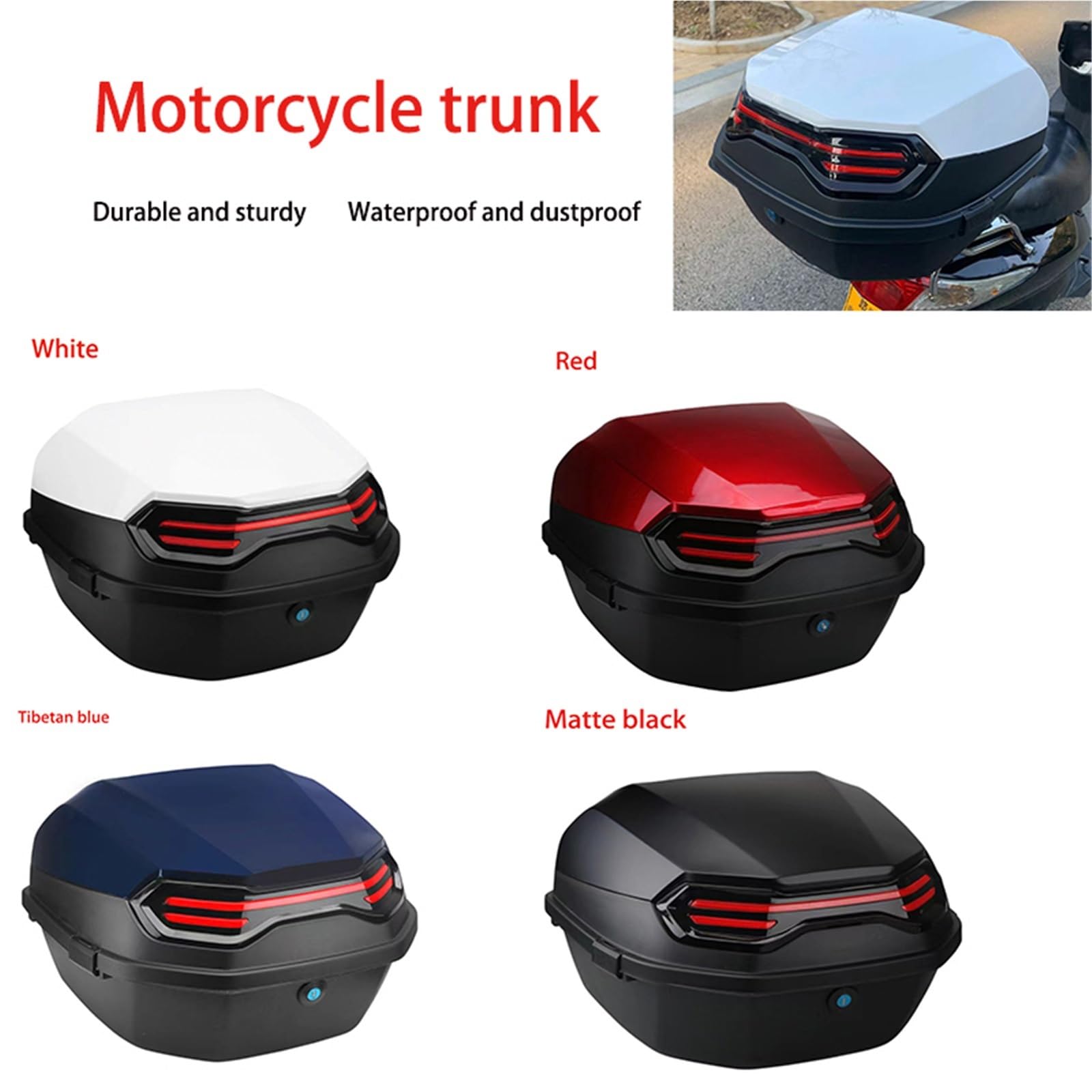 bagażnika motocykla Skrzynka na buty motocyklowe, bagażnik, fajne etui ABS+PP, solidne etui na cały kask, organizer do przechowywania, tylna skrzynka boczna motocykla walizka(Matte black)