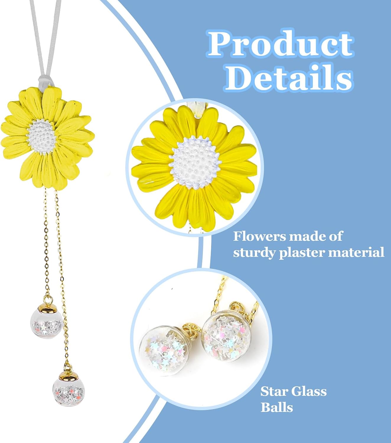 Hovom Daisy Hanging Ornament for Rear View Mirror, Cute Daisy Flower Car Hanging Charms for Women Girls, Handmade Sunflower Auto Interior Pendant Decoration Aesthetic Gift, Car Accessories (Yellow) image 3
