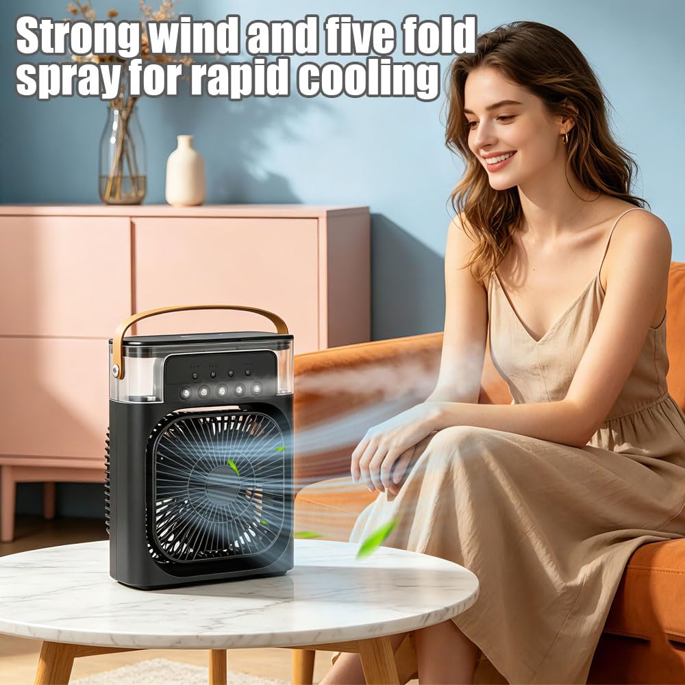 Foreverup 3 w 1 Air Cooler, przenośna chłodnica powietrza, USB przenośny klimatyzator z 3 prędkościami i trybem spryskiwania, zbiornik na wodę 600 ml, timer, LED 7 kolorów, do domu, biura, sypialni