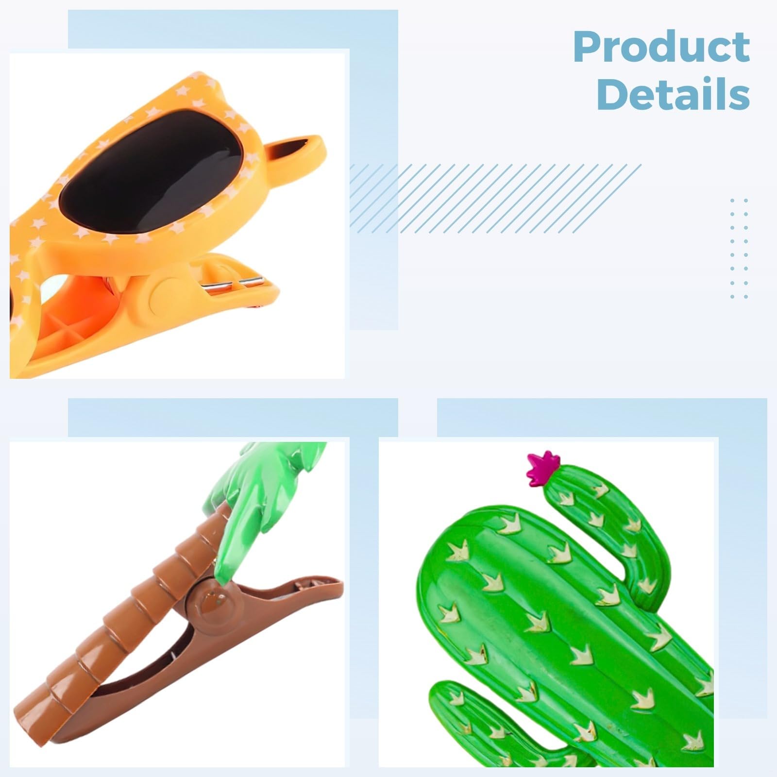 PONDON Set di 6 clip per telo mare a forma di cartone animato, in plastica, per piscina, spiaggia e viaggi, clip compatte e portatili