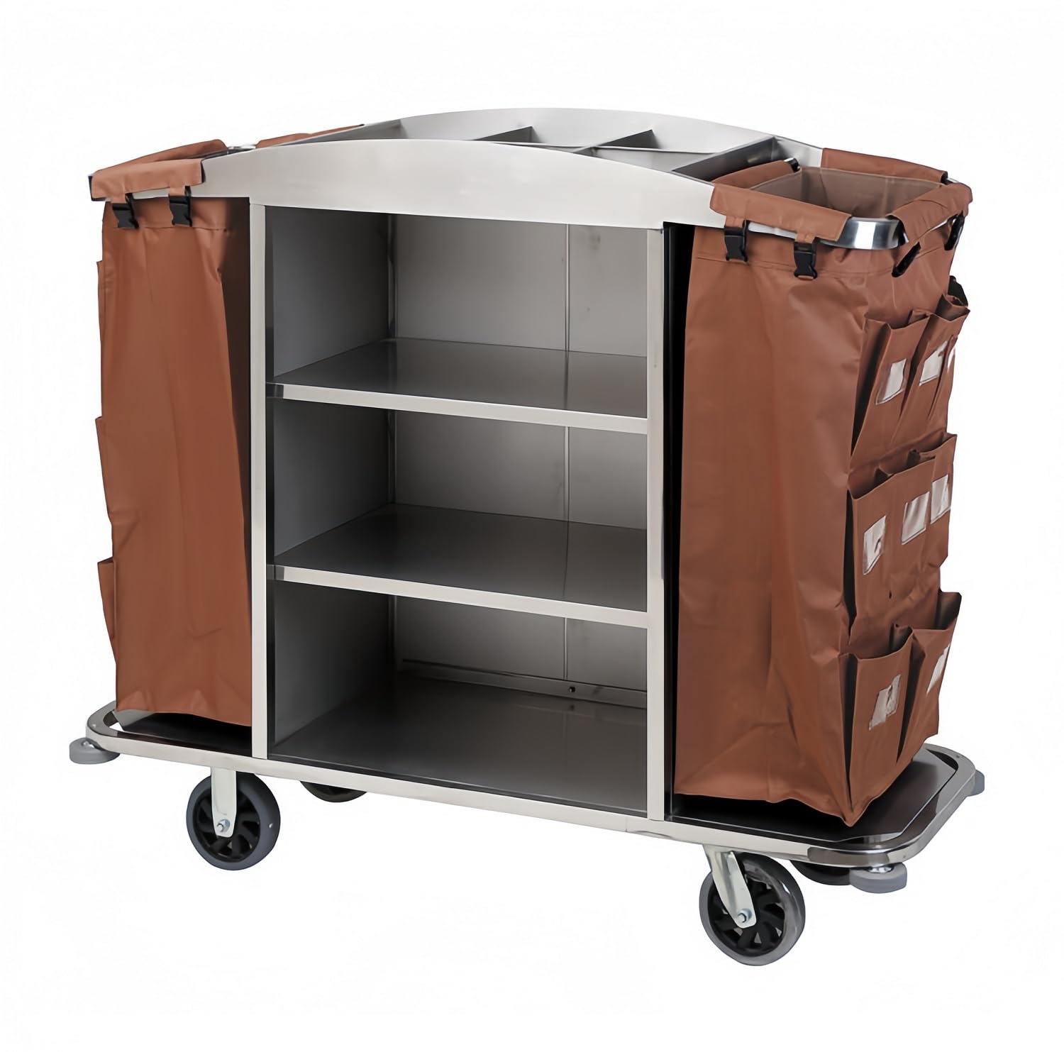 Chariot de Nettoyage Commercial Traditionnel à 3 étagères avec Sacs en Toile Amovibles et Roues verrouillables pour Le ménage dans Les hôtels et Les Appartements