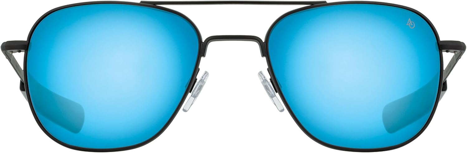 AO Original Pilot Sunglasses - Black - SunFlash Blue Mirror AOLite Nylon Lenses - Bayonet Temple - 55-20-140