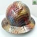 Wet Works Imaging Customized Pyramex Full Brim Iron Man Metallic Swirl Hard HAT with Ratcheting Suspension Custom LIDS Crazy Sick Construction PPE