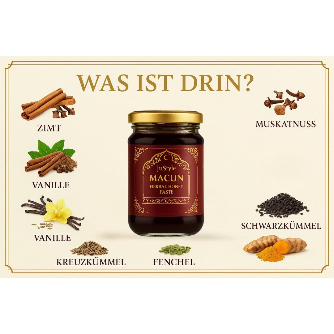 Macun - natürliche Kräuterpaste für langanhaltende Energie und Vitalität – Hochdosiert mit Ginkgo, Ginseng, Blumenhonig und Ingwer – Sofortwirkung für aktive Männer (4)