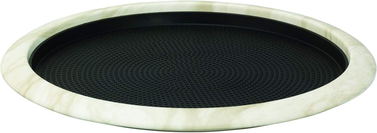 Service Ideas TR1412RIWM Tray with Removable Insert, 12" Round, Stainless Steel, White Marble