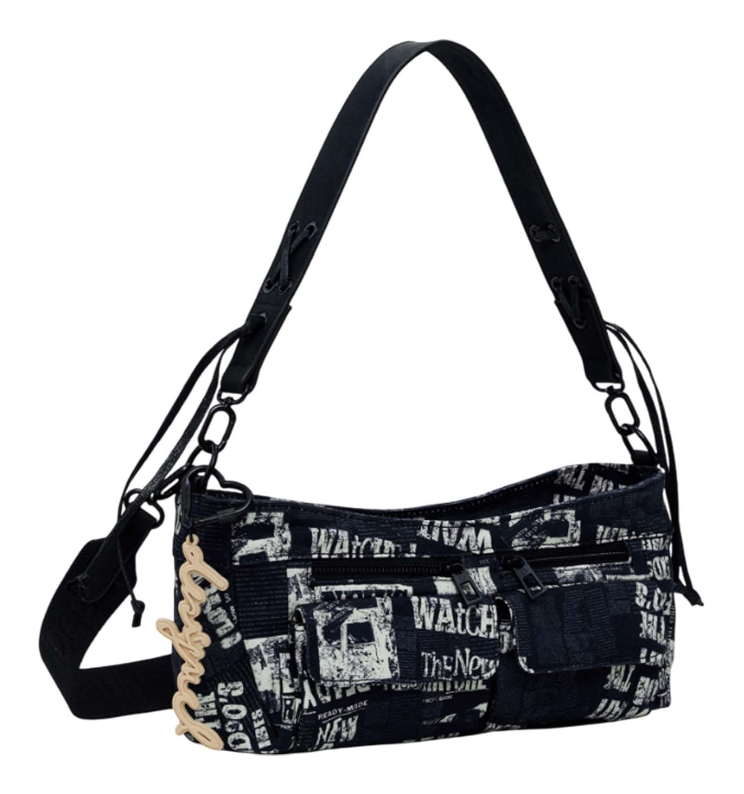 Desigual bolso de hombro bolso bandolera Donosti Newspaper Hand Bag Black negro