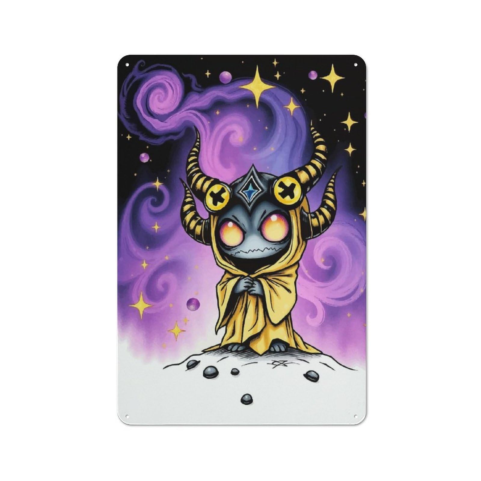 Simple Retro Cosmic Demon Illustration Tin Sign 30x20cm, Study Room Decor for Home Office, Reading Corner Or Bedroom