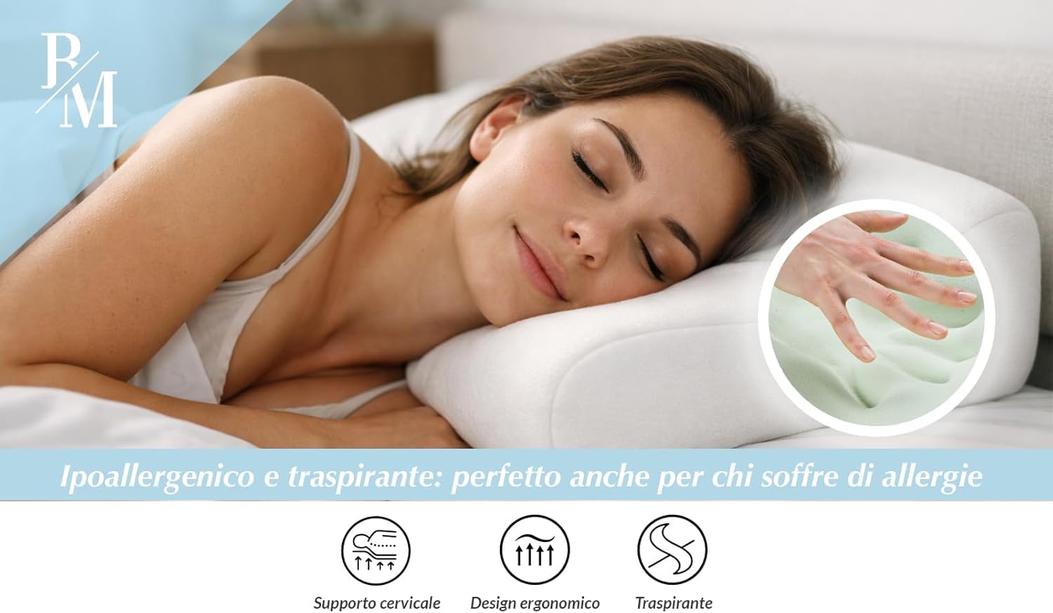 M Memory Foam Neck Pillow - Orthopaedic Cervical Pillow - Ergonomic Neck and Head Support Pillow - Breathable Hypoallergenic Washable Pillow - Made in Italy - 4