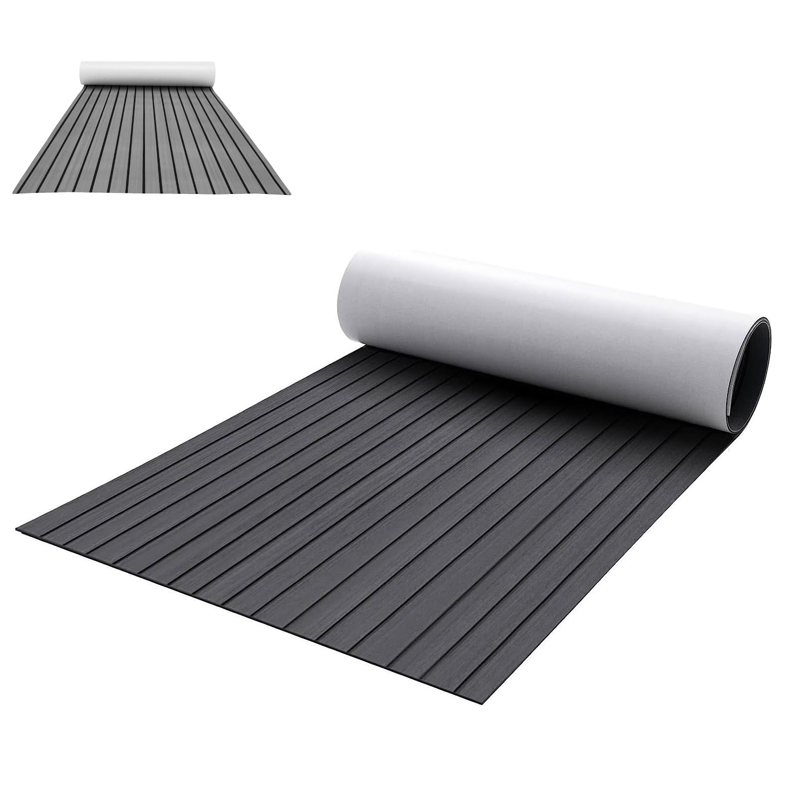 SPOTRAVEL 190x70cm/240x90cm Boat Flooring EVA Foam, Self-Adhesive Flooring Deck Mat, Portable Anti-skid Boat Carpet for Motorboat RV Yacht Kayak Swimming Pool (Stripe Pattern, Grey, 240 x 90cm)