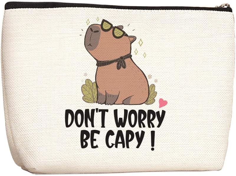 Necessaire Wenboco com estampa de capivara, fechamento com zíper, 20,07 cm x 18,03 cm x 0,76 cm