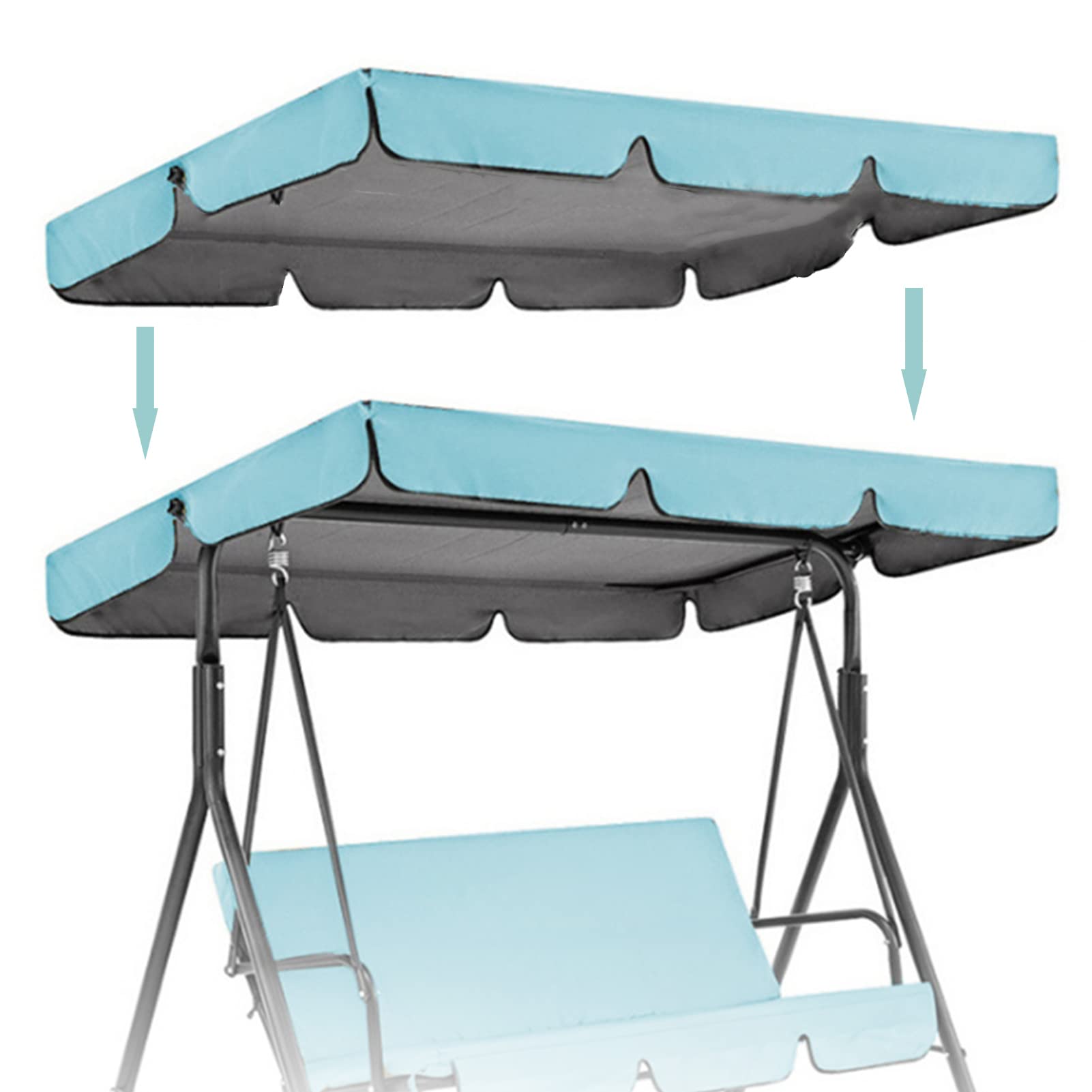 Bagasi Sky Blue Patio Canopy Swing Cover Replacement Canopy For Swing Seat 2 & 3 Seater Swing Chair Canopy Cover Anti-Uv/Waterproof Hammock Cover Top For Outdoor Garden Patio,,190 * 132 * 15Cm